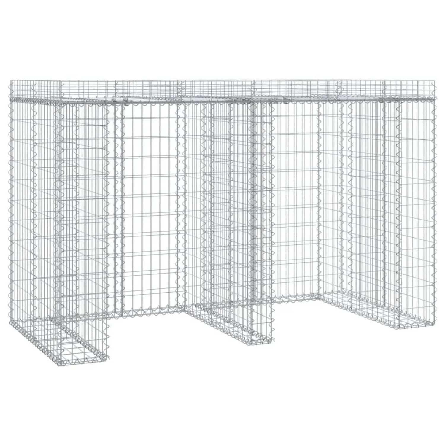 DELUKE 2er Gabionen Mülltonnenbox ESOL Mit Dach 120x192x91cm Mülltonnenverkleidung Für 2 Tonnen Gabionenwand