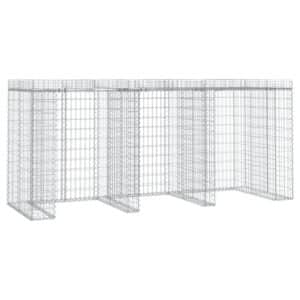 DELUKE 3er Gabionen Mülltonnenbox ESOL Mit Dach 120x270x91cm Mülltonnenverkleidung Für 3 Tonnen Gabionenwand
