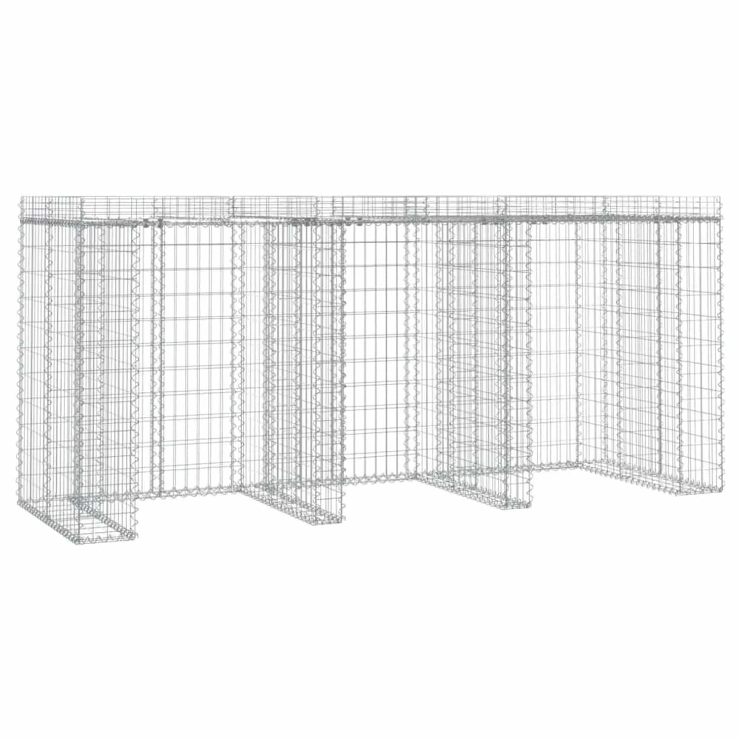 DELUKE 3er Gabionen Mülltonnenbox ESOL Mit Dach 120x270x91cm Mülltonnenverkleidung Für 3 Tonnen Gabionenwand
