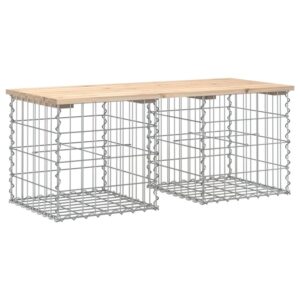 DELUKE Gartenbank Gabionen BIKS Aus Stahl 103x44x42cm Kiefernholz Natur Gabionenbank Gabionengitter Ziergabione