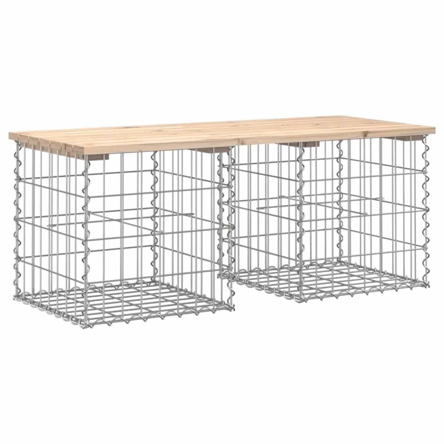 DELUKE Gartenbank Gabionen BIKS Aus Stahl 103x44x42cm Kiefernholz Natur Gabionenbank Gabionengitter Ziergabione