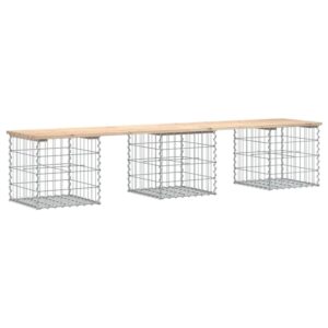 DELUKE Gartenbank Gabionen BIKS Aus Stahl 203x44x42cm Kiefernholz Natur Gabionenbank Gabionengitter Ziergabione