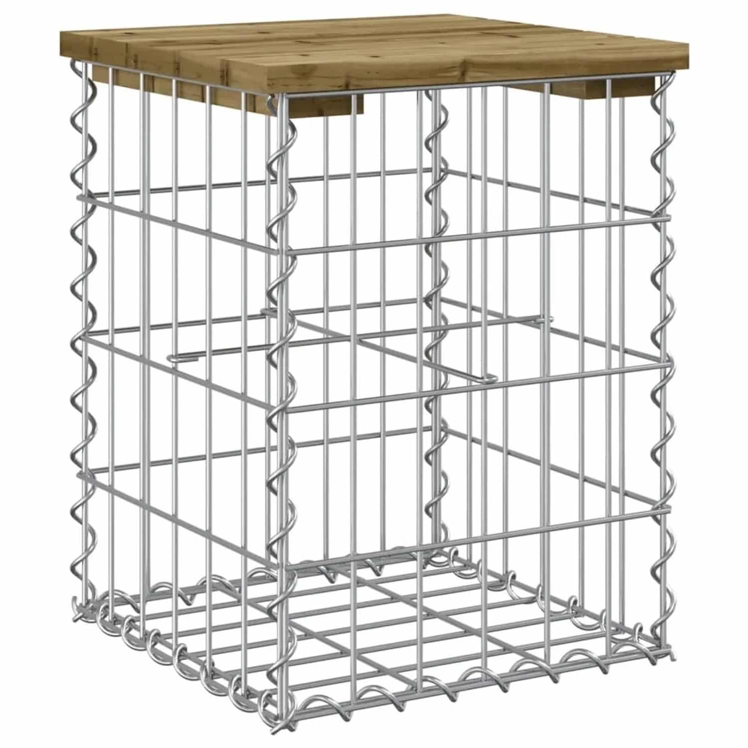 DELUKE Gartenbank Gabionen BIKS Aus Stahl 33x31x42cm Kiefernholz Braun Gabionenbank Gabionengitter Ziergabione