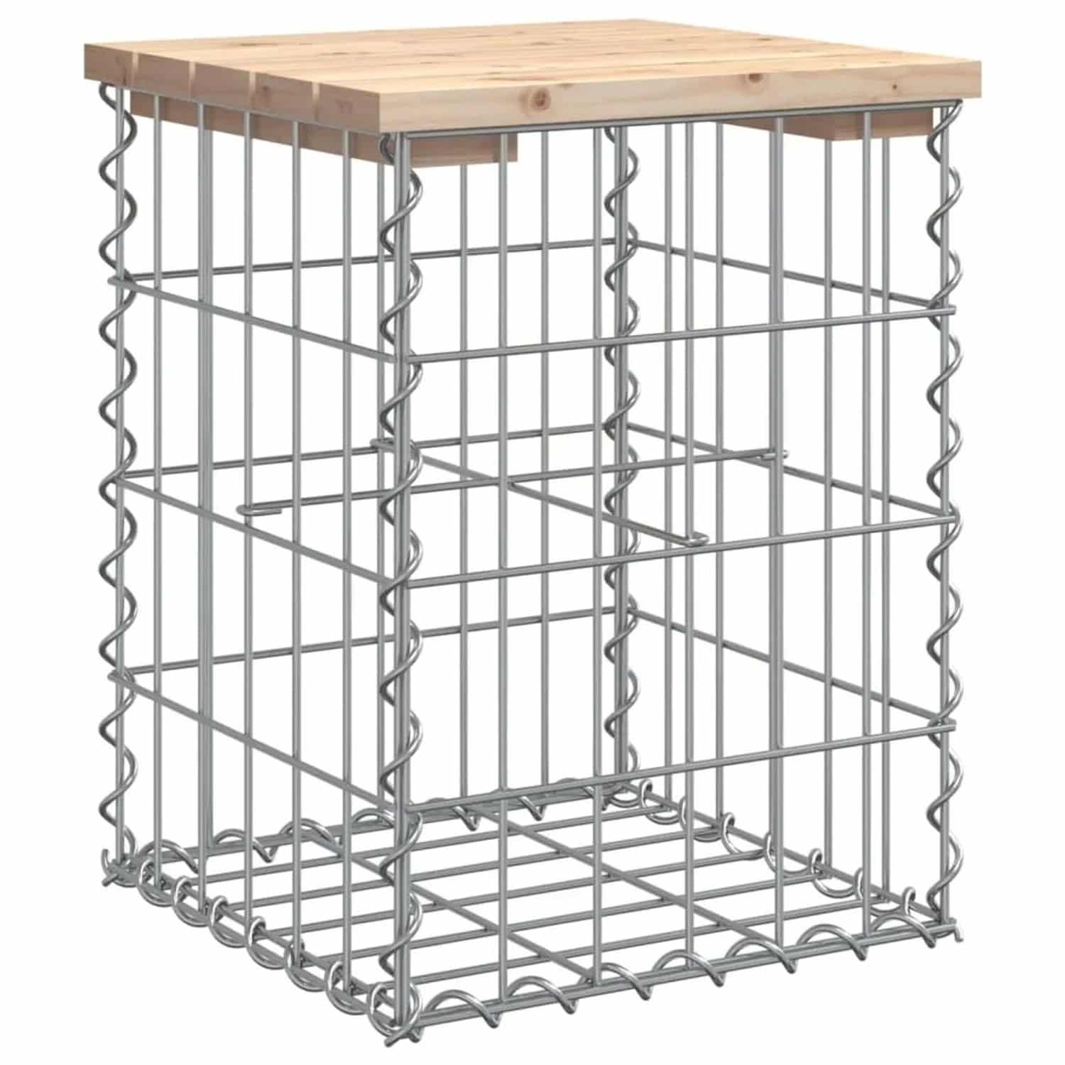 DELUKE Gartenbank Gabionen BIKS Aus Stahl 33x31x42cm Kiefernholz Natur Gabionenbank Gabionengitter Ziergabione