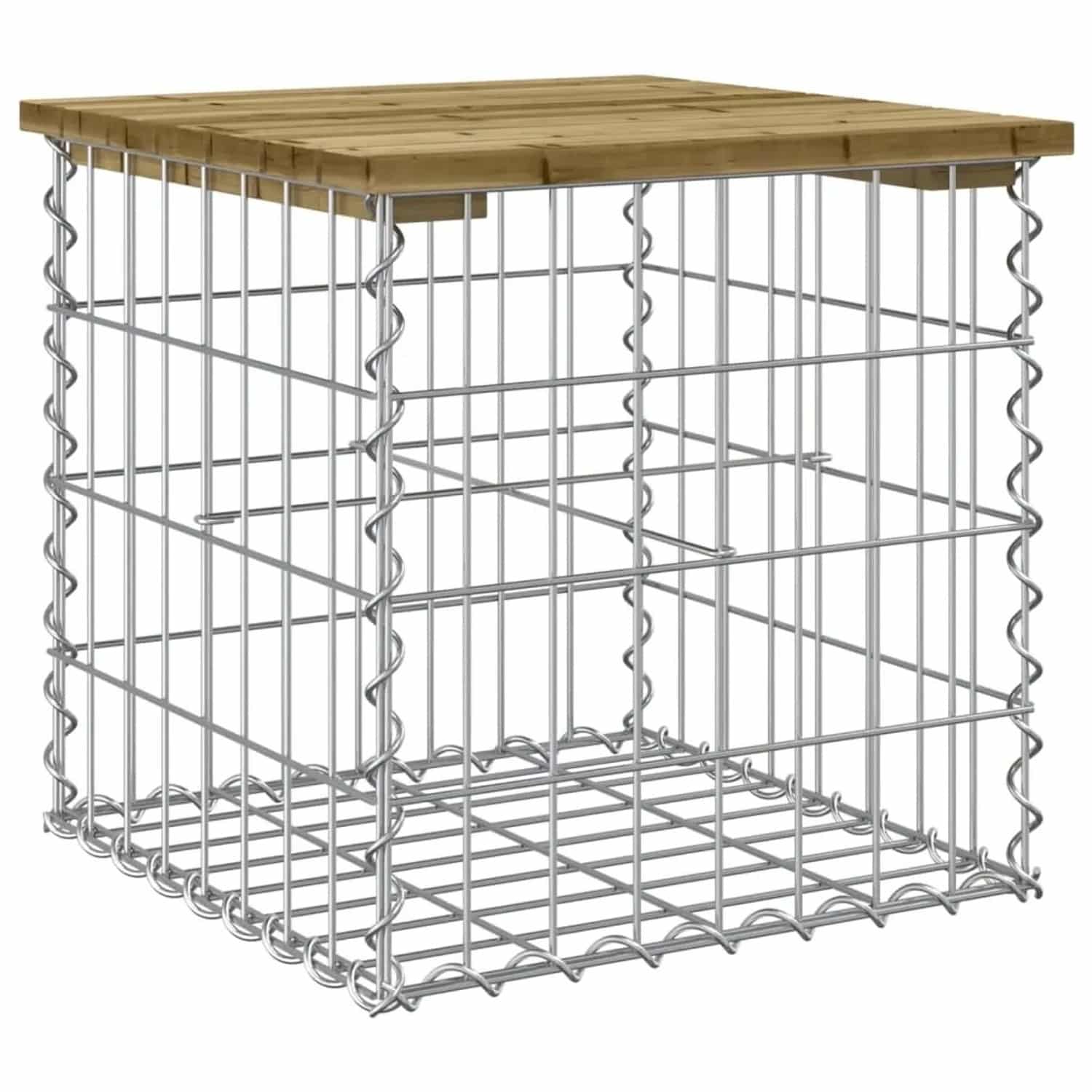 DELUKE Gartenbank Gabionen BIKS Aus Stahl 43x44x42cm Kiefernholz Braun Gabionenbank Gabionengitter Ziergabione