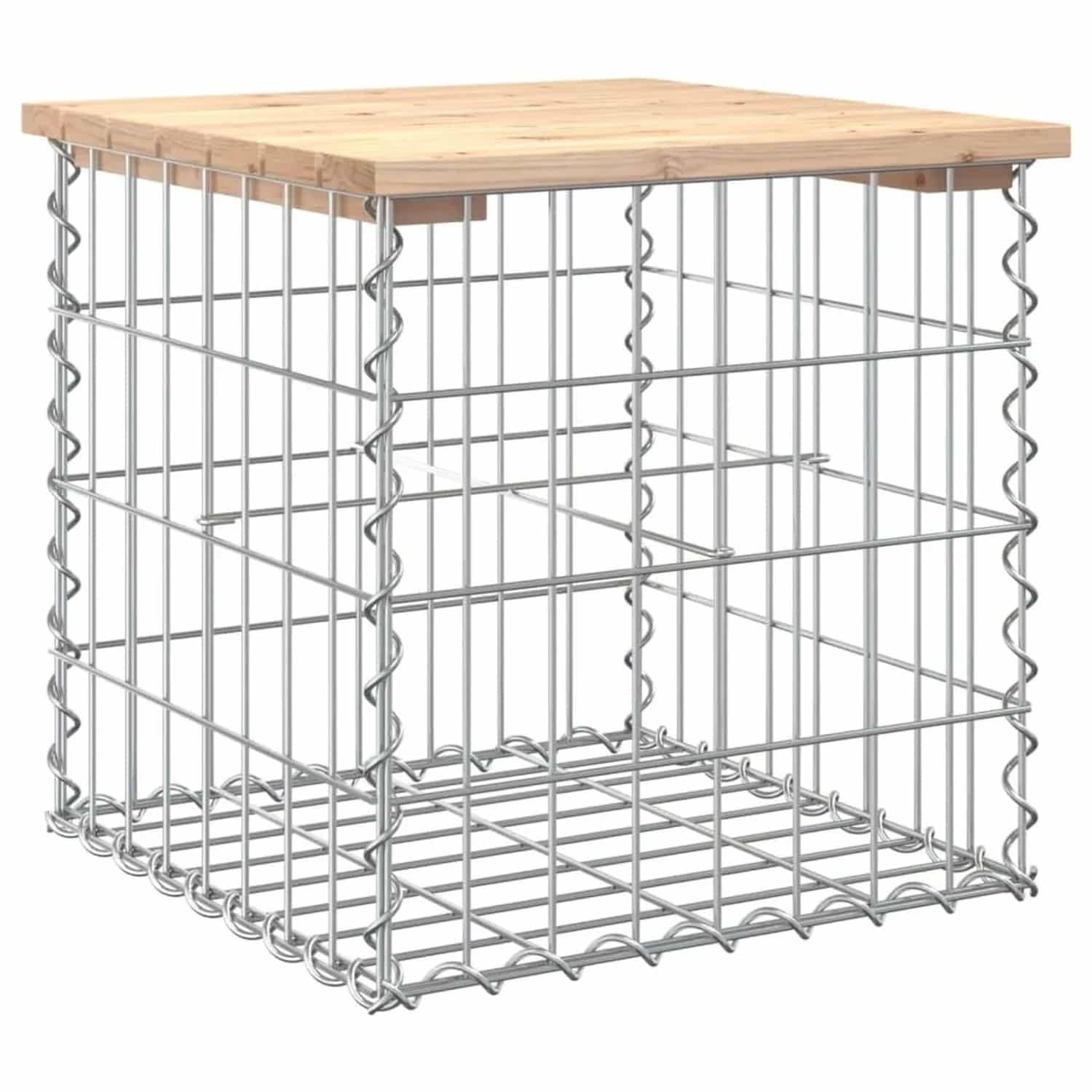 DELUKE Gartenbank Gabionen BIKS Aus Stahl 43x44x42cm Kiefernholz Natur Gabionenbank Gabionengitter Ziergabione