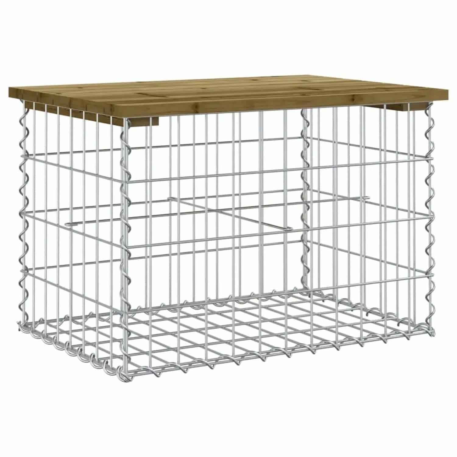 DELUKE Gartenbank Gabionen BIKS Aus Stahl 63x44x42cm Kiefernholz Braun Gabionenbank Gabionengitter Ziergabione