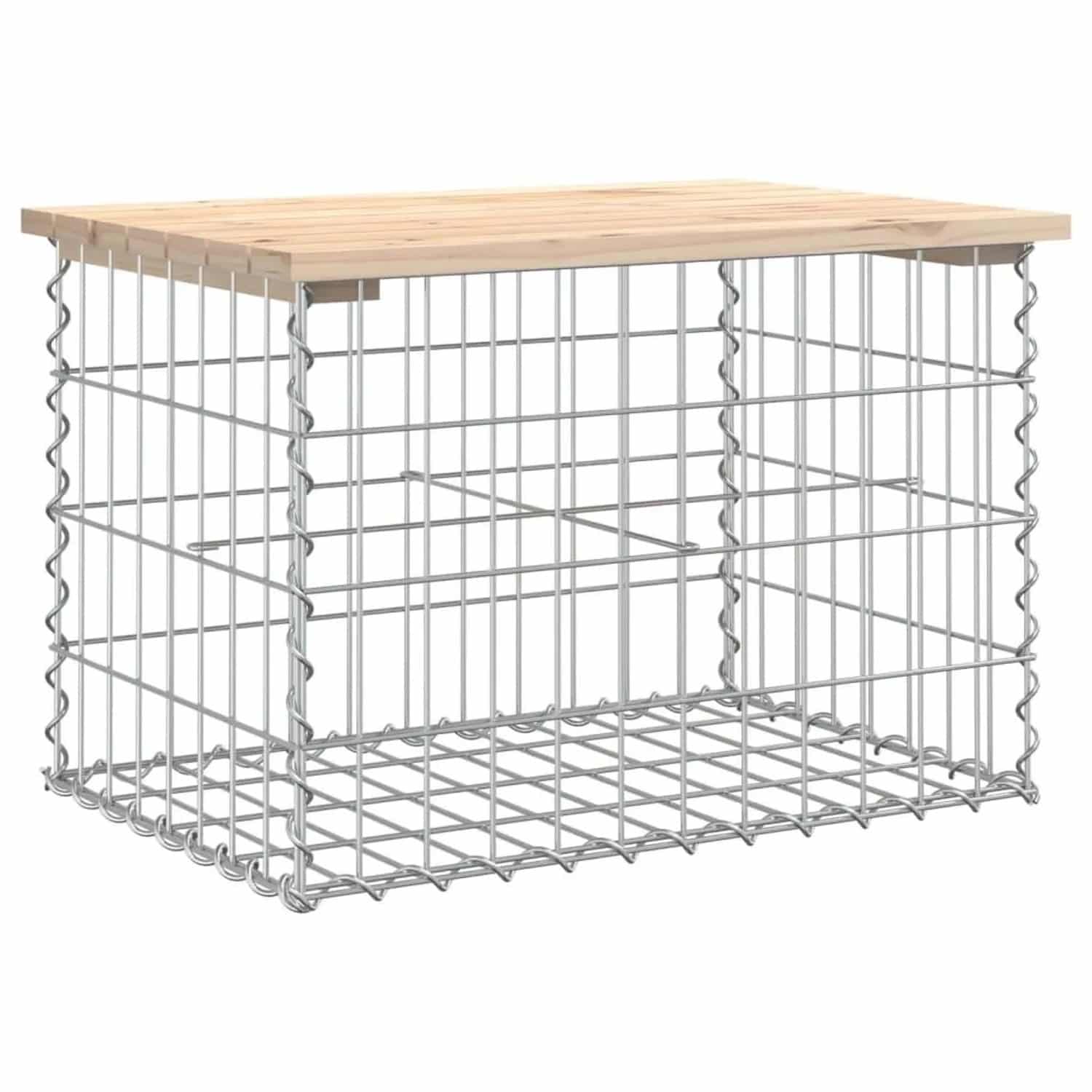 DELUKE Gartenbank Gabionen BIKS Aus Stahl 63x44x42cm Kiefernholz Natur Gabionenbank Gabionengitter Ziergabione
