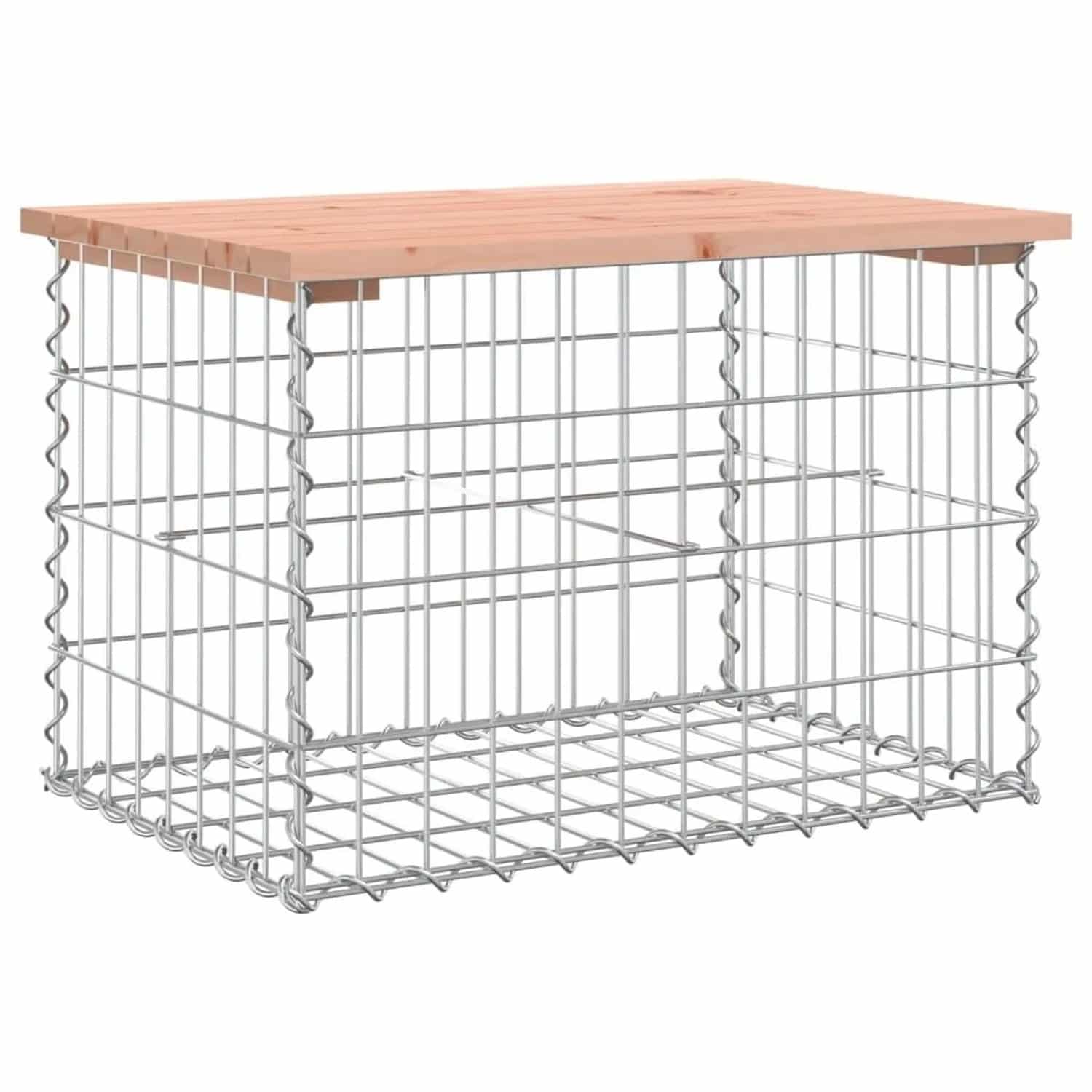 DELUKE Gartenbank Gabionen BIKS Aus Stahl 63x44x42cm Massivholz Douglasie Gabionenbank Gabionengitter Ziergabione