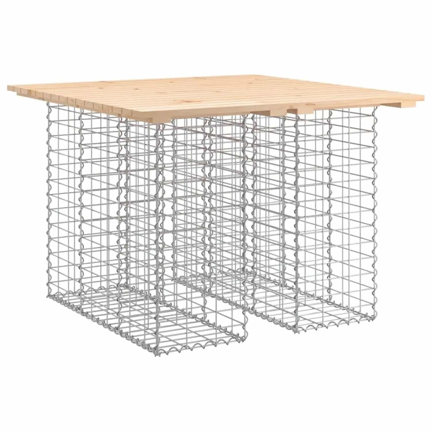 DELUKE Gartenbank Gabionen TELLE Aus Stahl 100x102x72cm Kiefernholz Natur 30cm Gabionenbreite Gabionenbank Gabionengitter Ziergabione