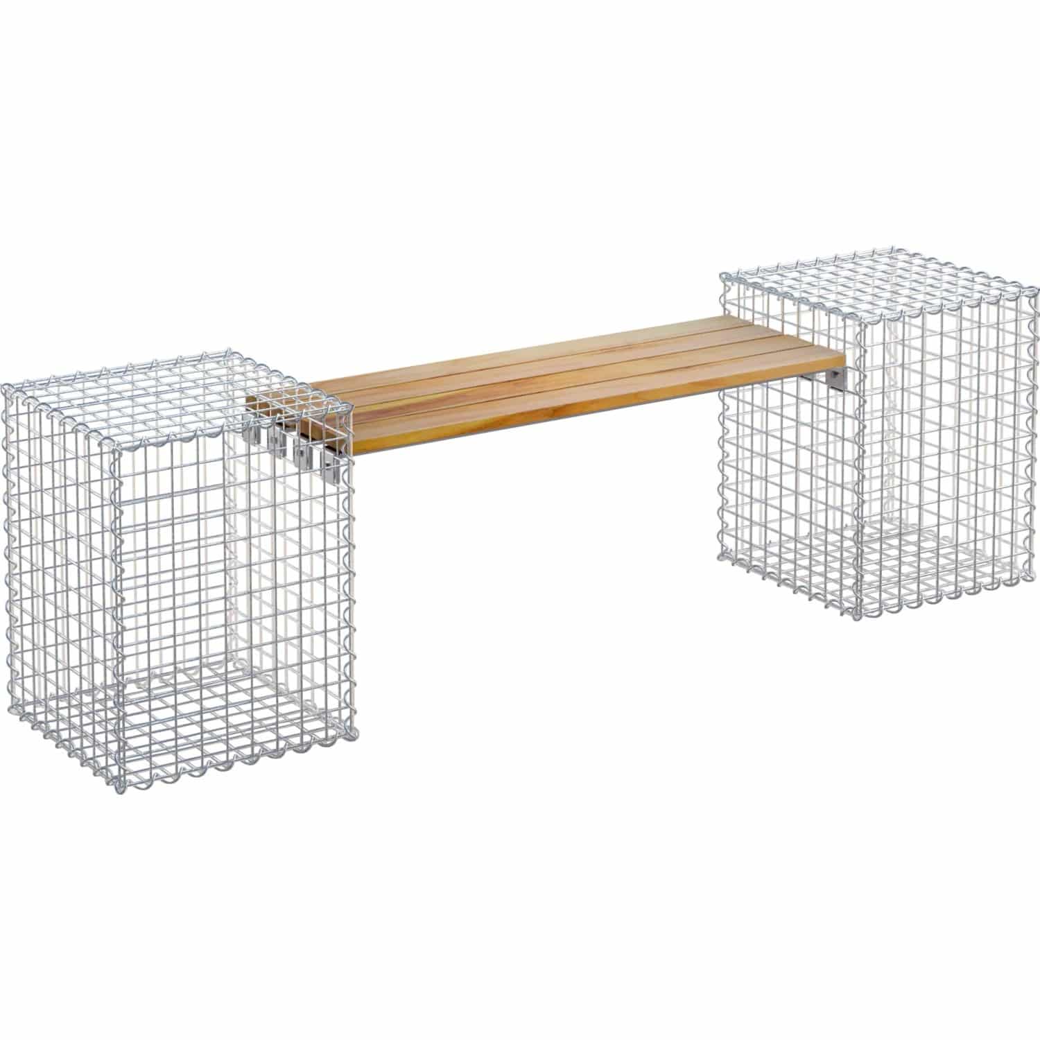 Gabiona 2-Gabionenbank Teak 45 cm x 60 cm x 45 cm Maschenweite 5 cm x 5 cm