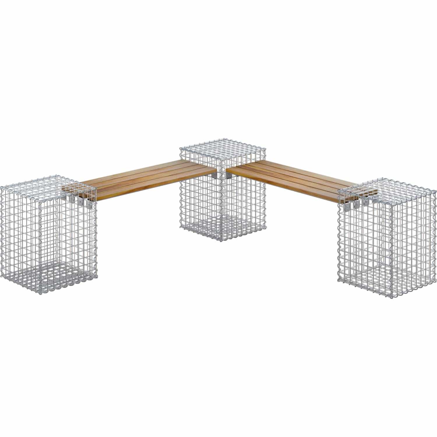 Gabiona 3-Gabionenbank Teak 45 cm x 60 cm x 45 cm Maschenweite 5 cm x 5 cm