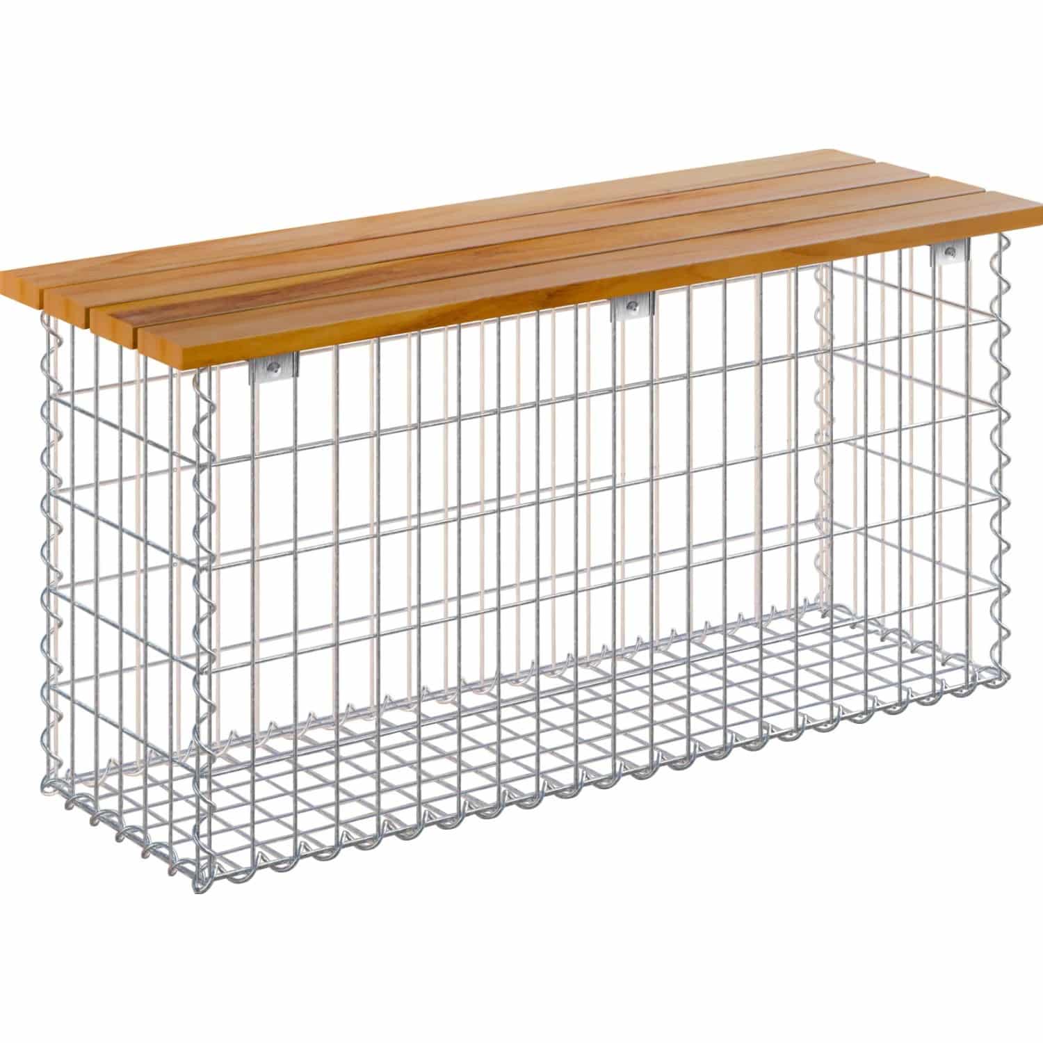 Gabiona Gabionenbank 105 cm x 50 cm x 30 cm Maschenweite 5 cm x 10 cm Teak