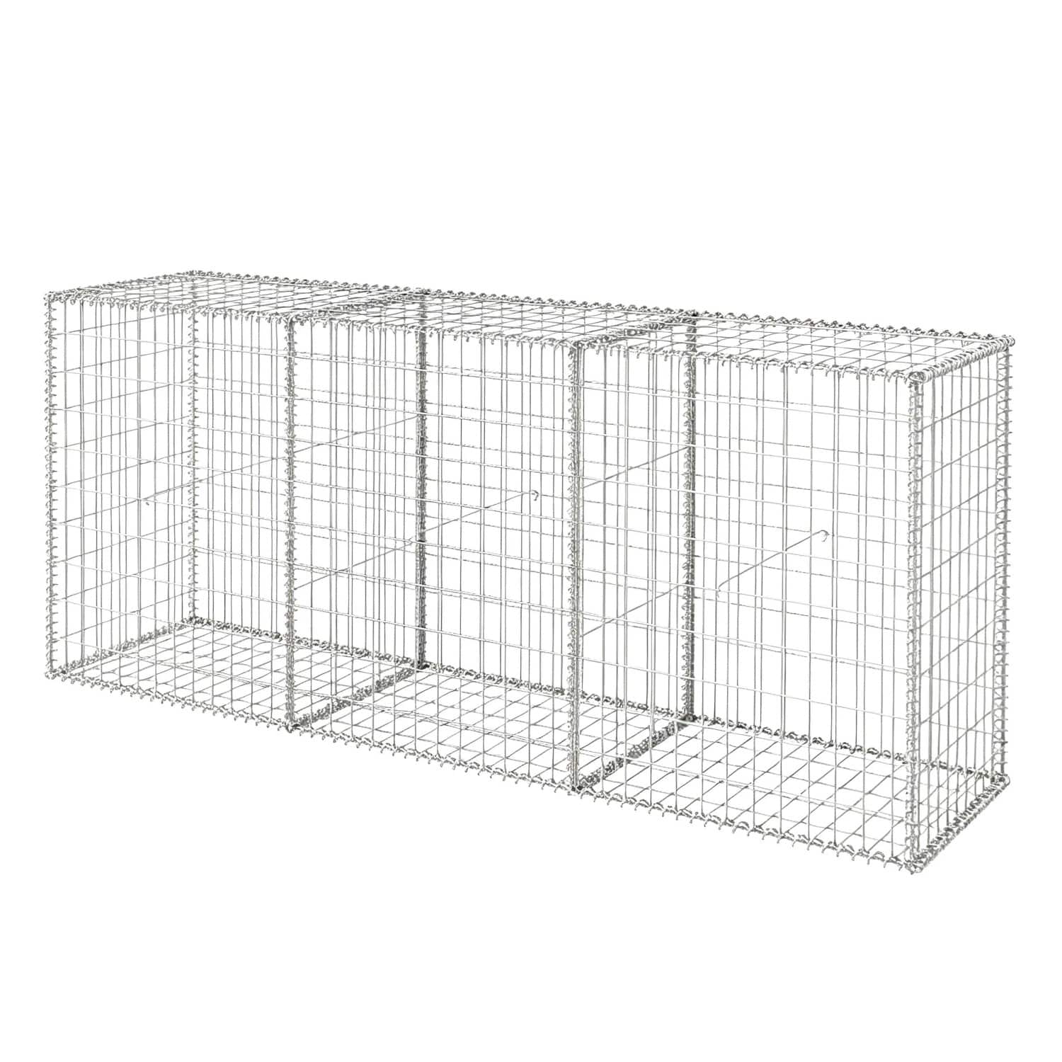 Relaxdays Gabione Stahl Silber Feuerverzinkt 200 cm x 50 cm x 100 cm