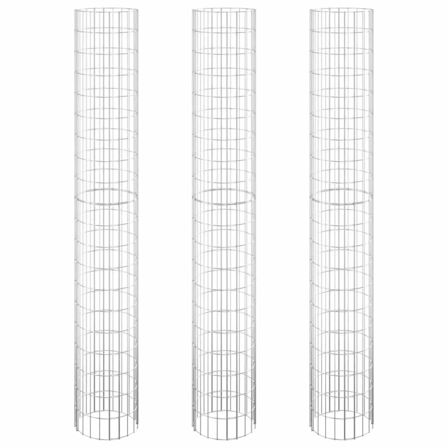 vidaXL Gabionen-Hochbeete 3 Stk Rund Verzinkter Stahl Ø30x200 cm 152022