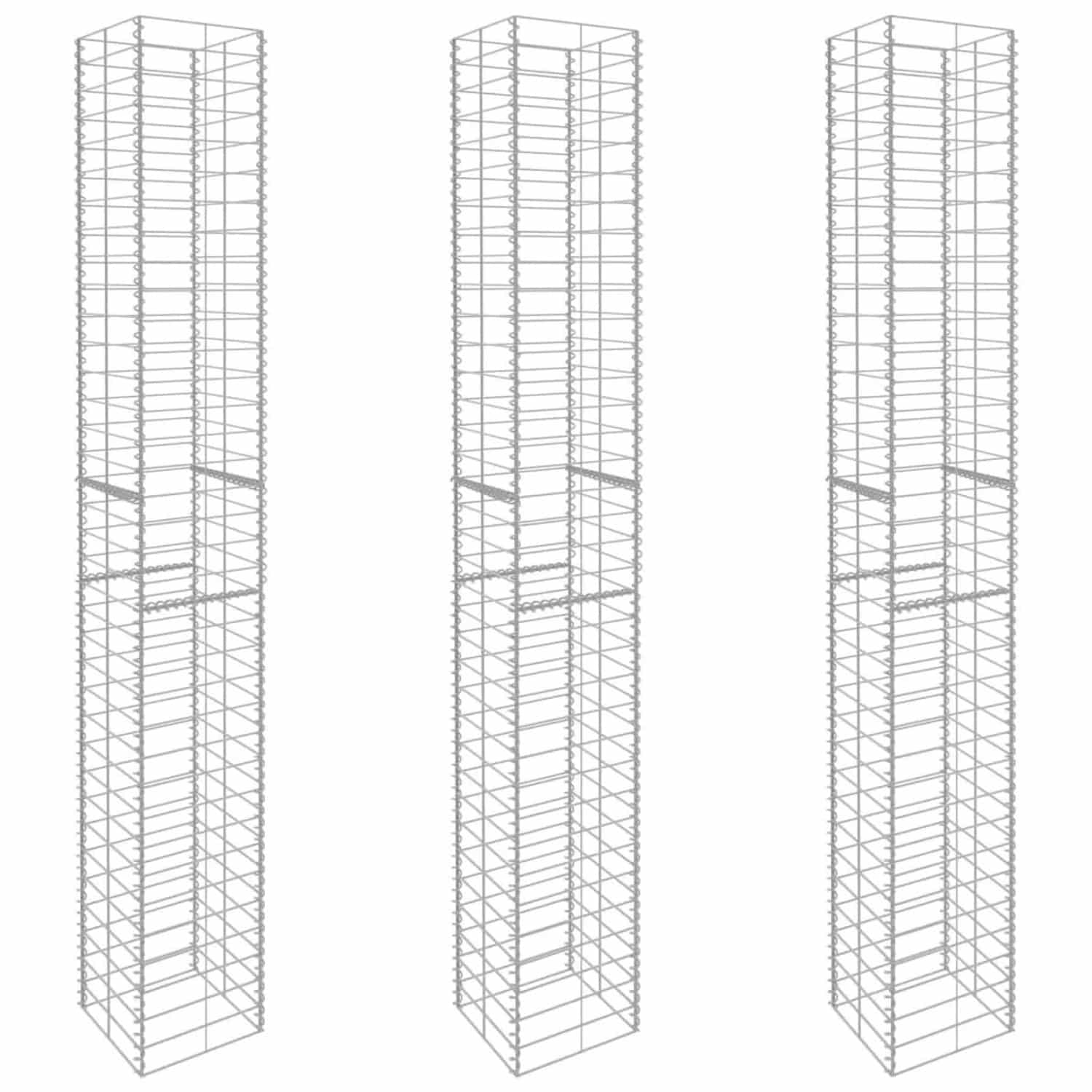 vidaXL Gabionenkörbe 3 Stk Verzinkter Stahl 25 x 25 x 197 cm 145088